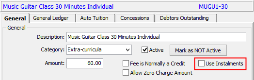 Debtor Fee Maintenance - General tab (cut down)