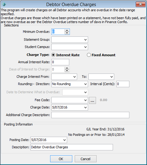 Debtor Overdue Charges window