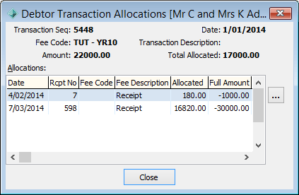 Debtor Transaction Allocations window