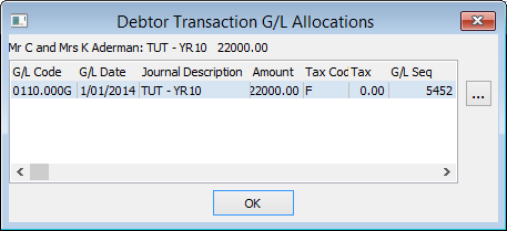 Debtor Transaction G/L Allocations window