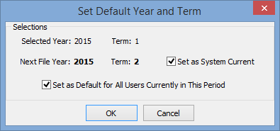 Default Year and Term window