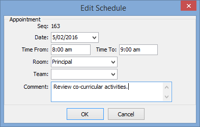 Edit Schedule window