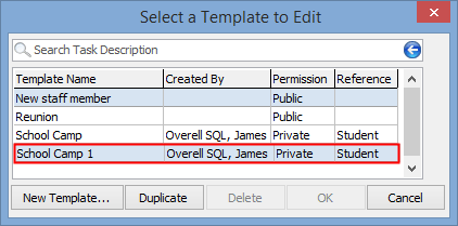Edit Template window (duplicated task template)