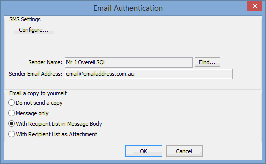 Email Authentication window