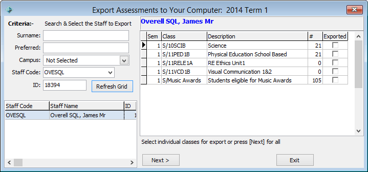 Export Assessments to Your Computer window