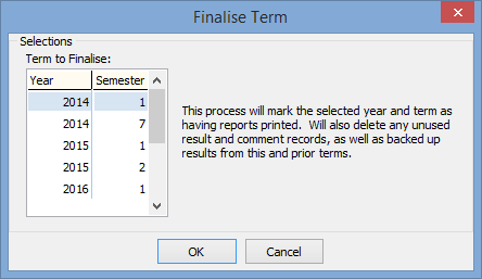 Finalise Term window