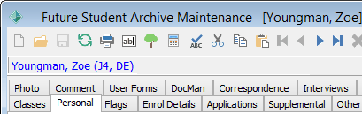 Future Student Archive Maintenance - Personal tab (cut down)