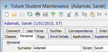 Future Student Maintenance - Personal tab (cut down)