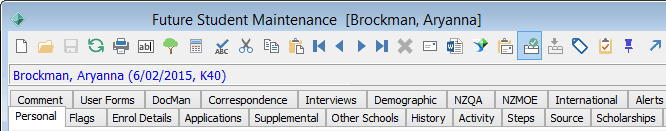 Future Student Maintenance - Personal tab (new student)