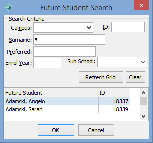 Future Student Search window
