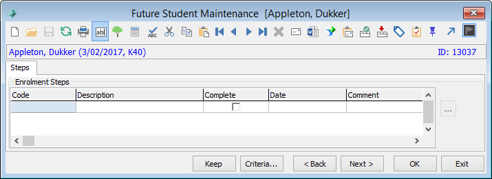 Future Students Maintenance - Steps tab