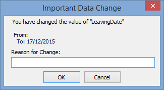 Important Data Change window