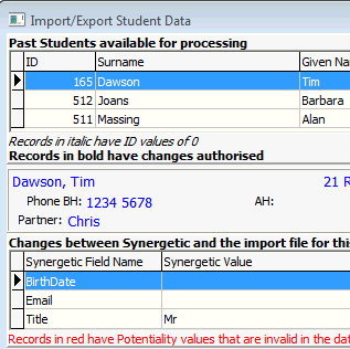 Import Export Student Data (past students, cut down)