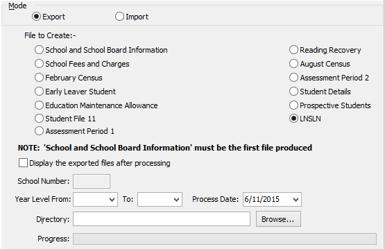 Import/Export Student Data - CEO tab (Export mode fields)