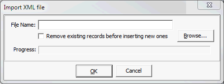 Import XML file window