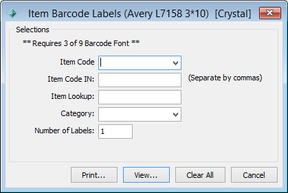 Item Barcode Labels (report selections)