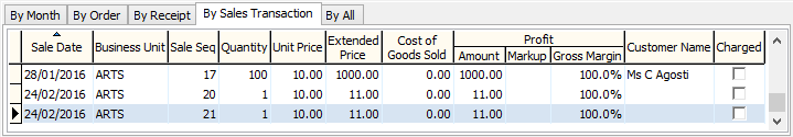 Item Maintenance - Stock Movement - By Sales Transaction sub-tab