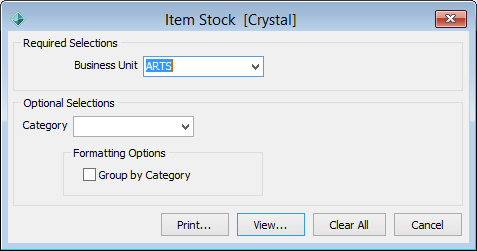 Item Stock (report selections)