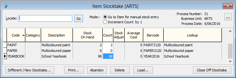 Item Stocktake (after scanning barcode, 3)