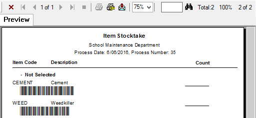 Item Stocktake report