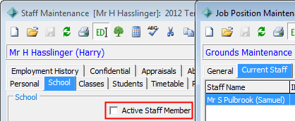 Job Position Maintenance - Current Staff (staff member not active)