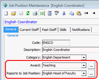 Job Position Maintenance - General tab (cut down)