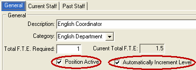 Job Position Maintenance - General tab (cut down)