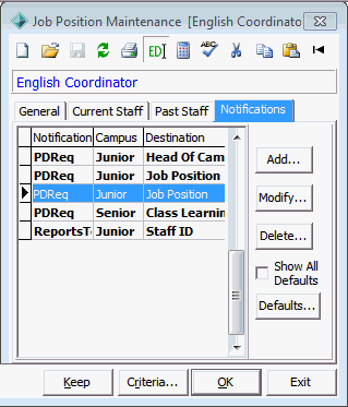Job Position Maintenance - Notifications tab(cut down)