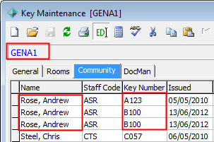 Key Maintenance - General tab (multiple same keys cutdown)