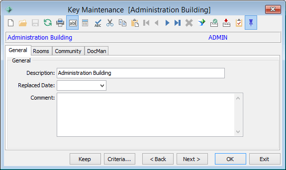 Key Maintenance - General tab