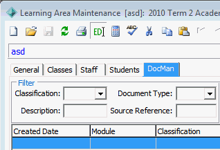 Learning Area Maintenance - DocMan tab (cut down)