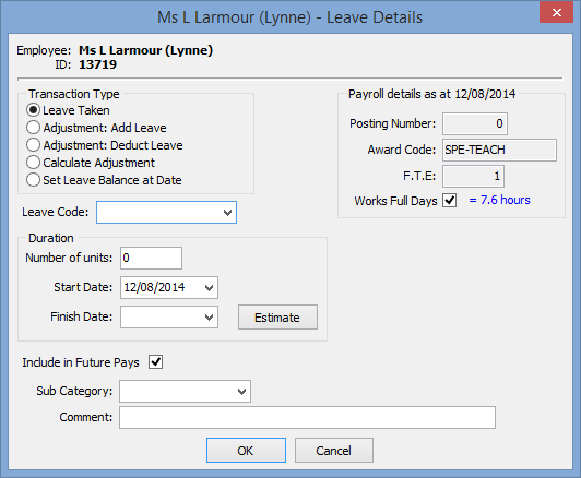 Leave Details window