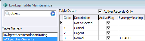 Lookup Table Maintenance - luObjectTaskSeverity