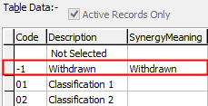 Lookup Table Maintenance - luReportResultClassification (cut down)