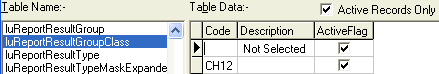 Lookup Table Maintenance - luReportResultGroupClass