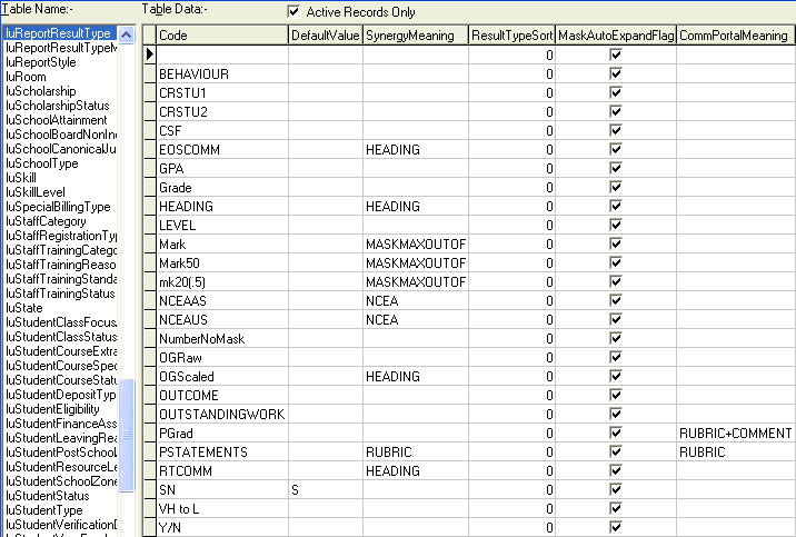 Lookup Table Maintenance - luReportResultType (part 3)