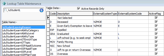 Lookup Table Maintenance - luStudentLeavingReason