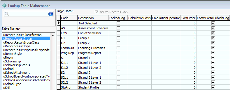 Lookup Table Maintenance - luReportResultGroup