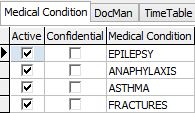 Medical Maintenance - Medical Condition tab (grid area, cut-down)