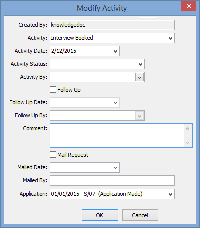 Modify Activity window