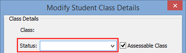 Modify Student Class Details (Status field highlighted)