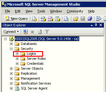 MS SQL Studio Security Logins folder