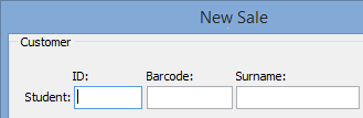 New Sale window (Customer ID/Barcode region)