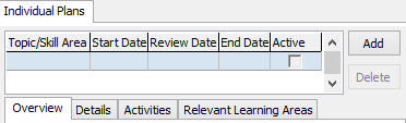 Past Student Maintenance - Individual Plans tab (cut-down)
