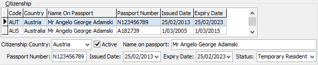 Past Student Maintenance - International tab (Citizenship area)