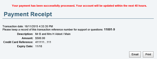 Payment receipt page