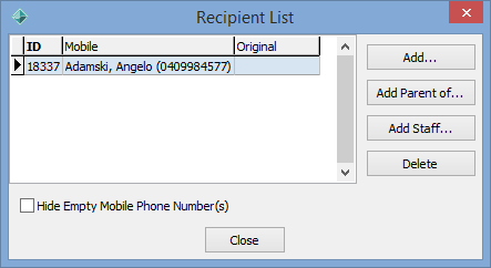 Recipient List (SMS)