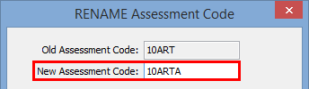 RENAME Assessment Code window (cut down)