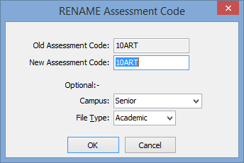 RENAME Assessment Code window