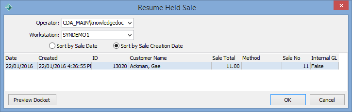 Resume Held Sale window